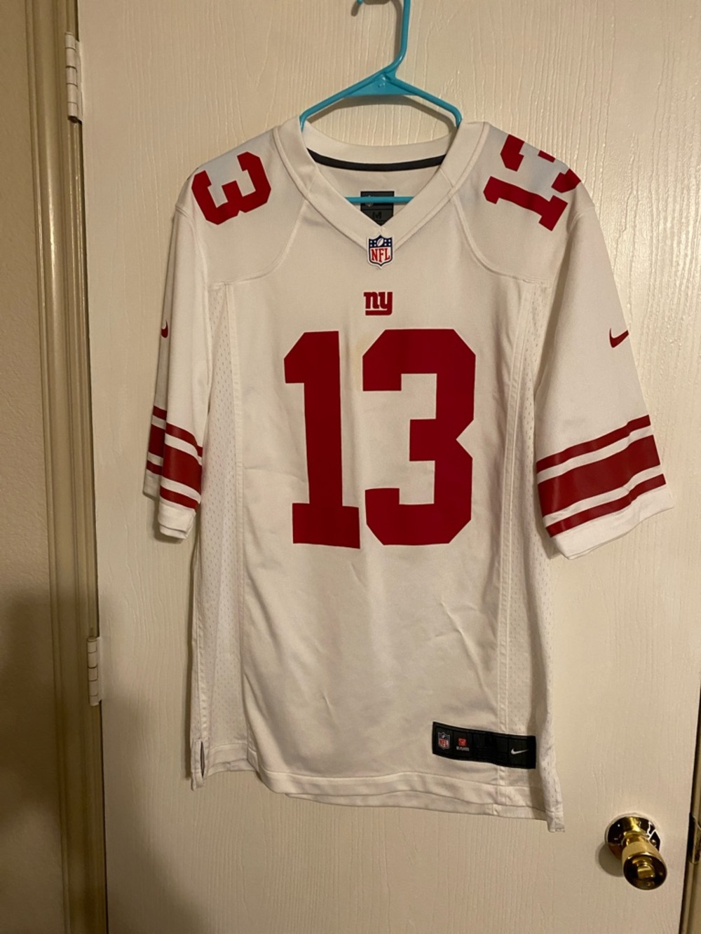 Nike White and Red Football Jersey #13 - Giants Logo